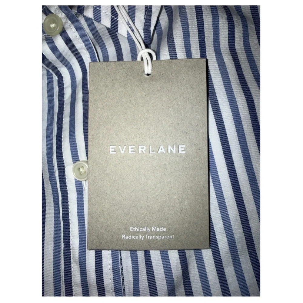 Everlane - Blue & White Striped Button-Up Classic Cotton Top - Size Large - Picture 5 of 7